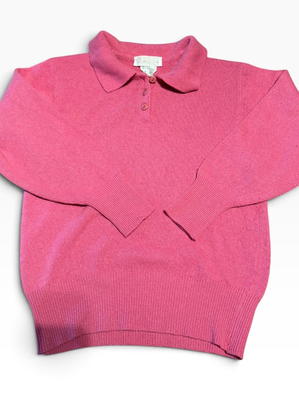 Vintage wool angora blend Pink Collared Women's Sweater - Classic Polo Knit S